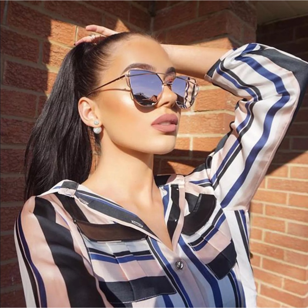 Kylie Cat Eye Sunglasses Black Lens Gold Frame